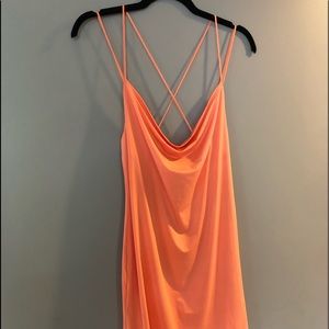Melon-colored spaghetti strap dress